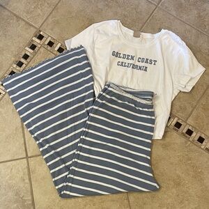 Striped Blue and White Cotton Knit Pajama Set XL by Messy Bun Just Chillin’